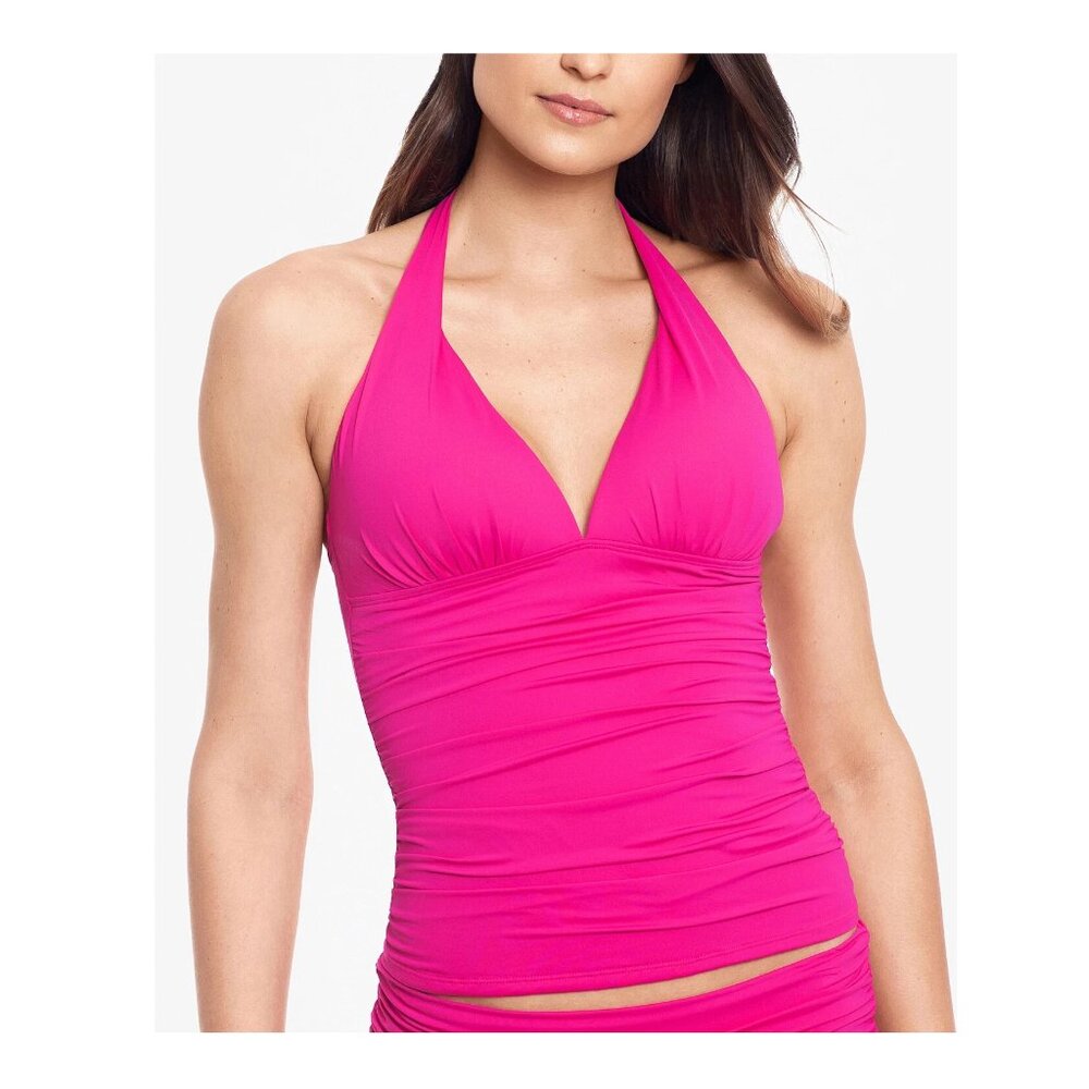 SOILED Lauren Ralph Lauren Molded Cup Halter Tankini Top Pink Size 14 $100 O282